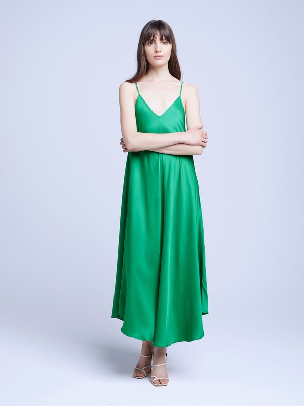 green emerald velvet dress L'agence Amazon Green Lorraine Trapeze Dress - Amazon Green
