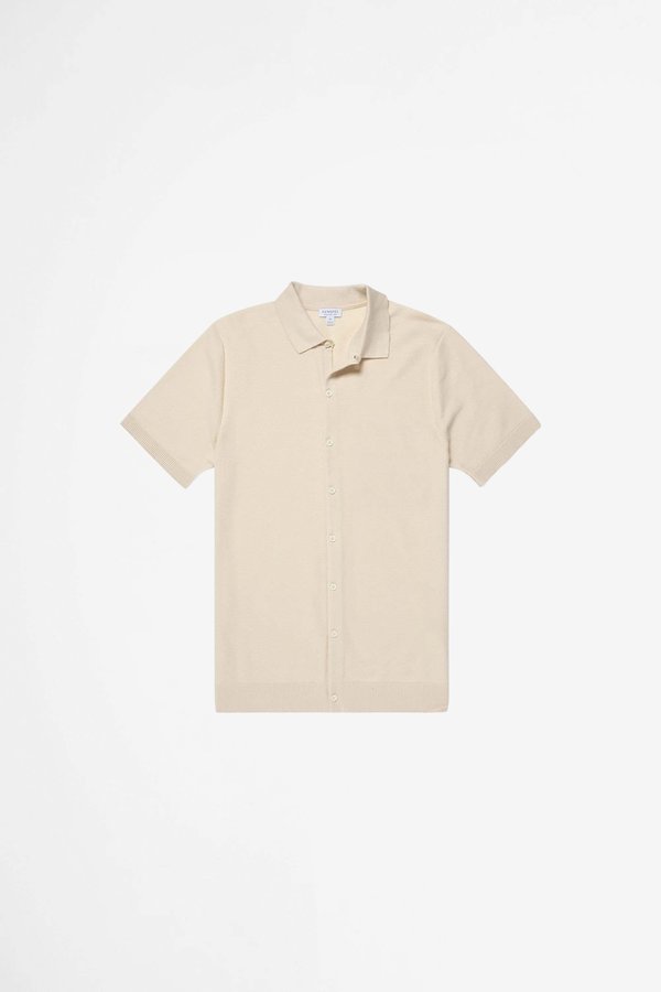 Sunspel Cotton Fine Texture Knitted Shirt - Ecru Sunspel Cotton Fine Texture Knitted Shirt - Ecru