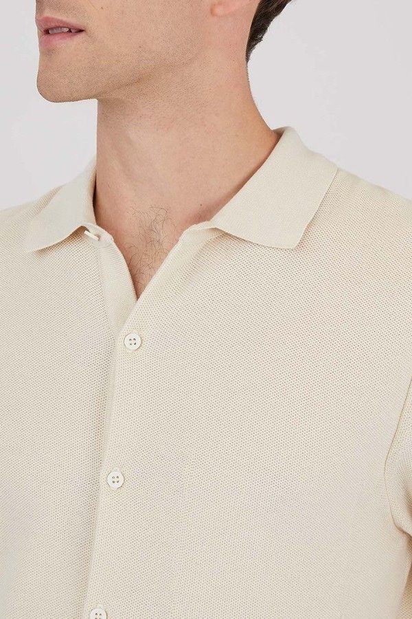 Sunspel Cotton Fine Texture Knitted Shirt - Ecru Sunspel Cotton Fine Texture Knitted Shirt - Ecru