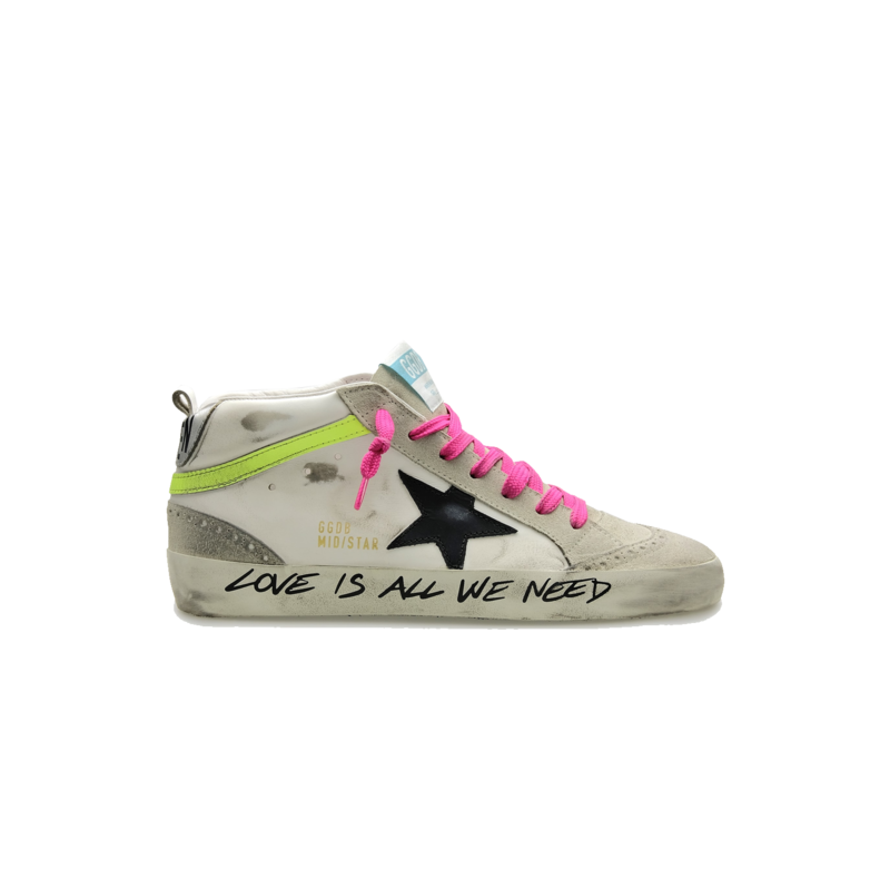 Golden Goose MID Star White Leather Pink/Yellow Signature