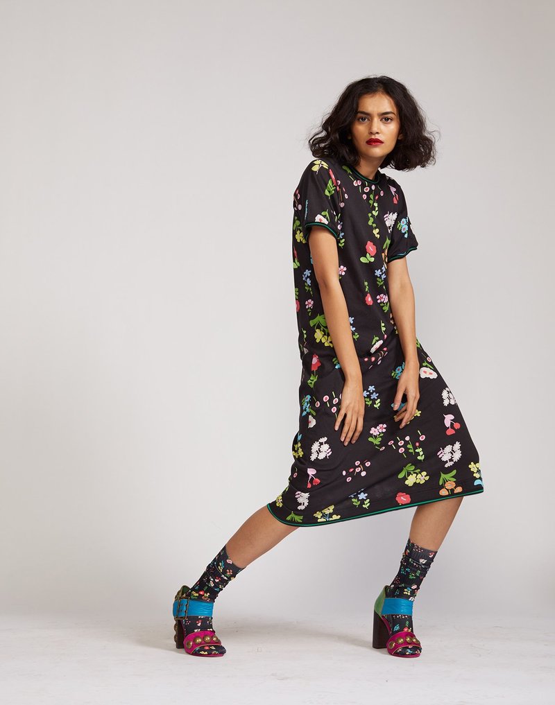 Cynthia Rowley Raya Tee Dress - Black Floral | Garmentory