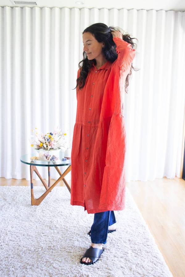 Ichi Antiquités Color Linen Dress in Red Ichi Antiquités Color Linen Dress in Red