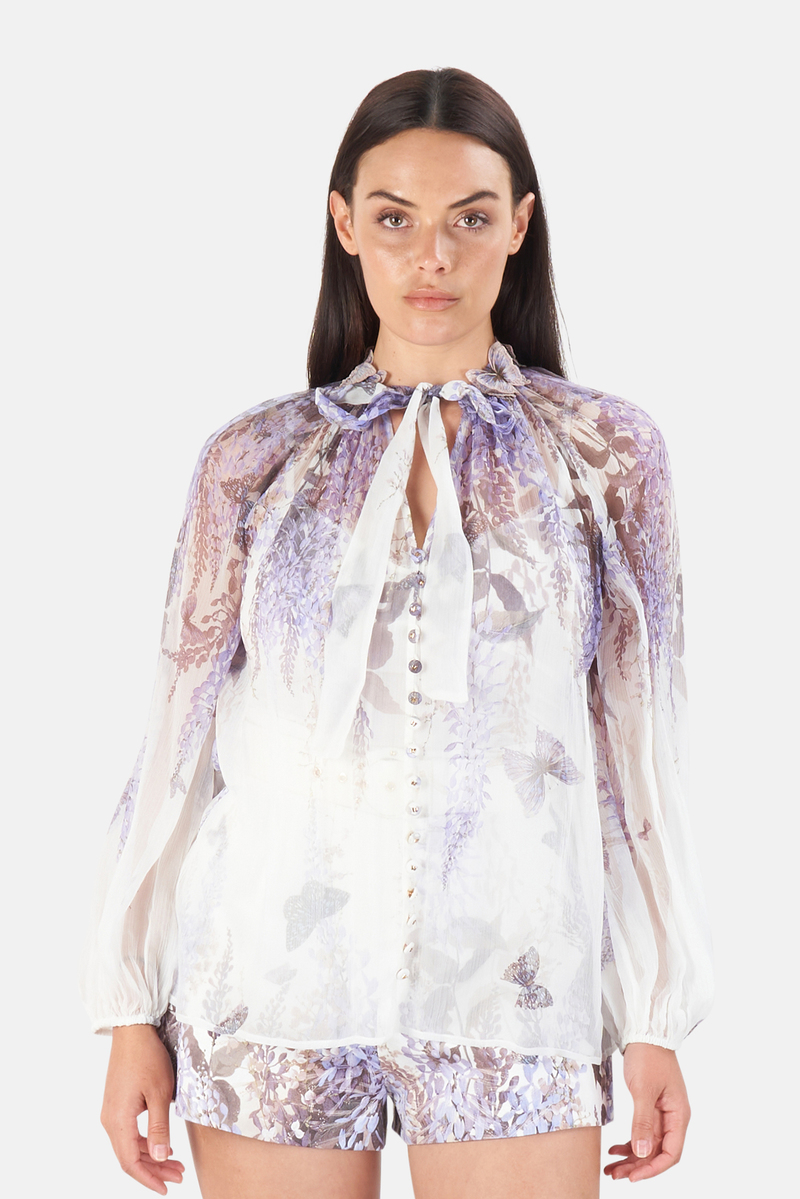 Zimmermann Luminous Lantern Sleeve Blouse - Ivory/Lavender