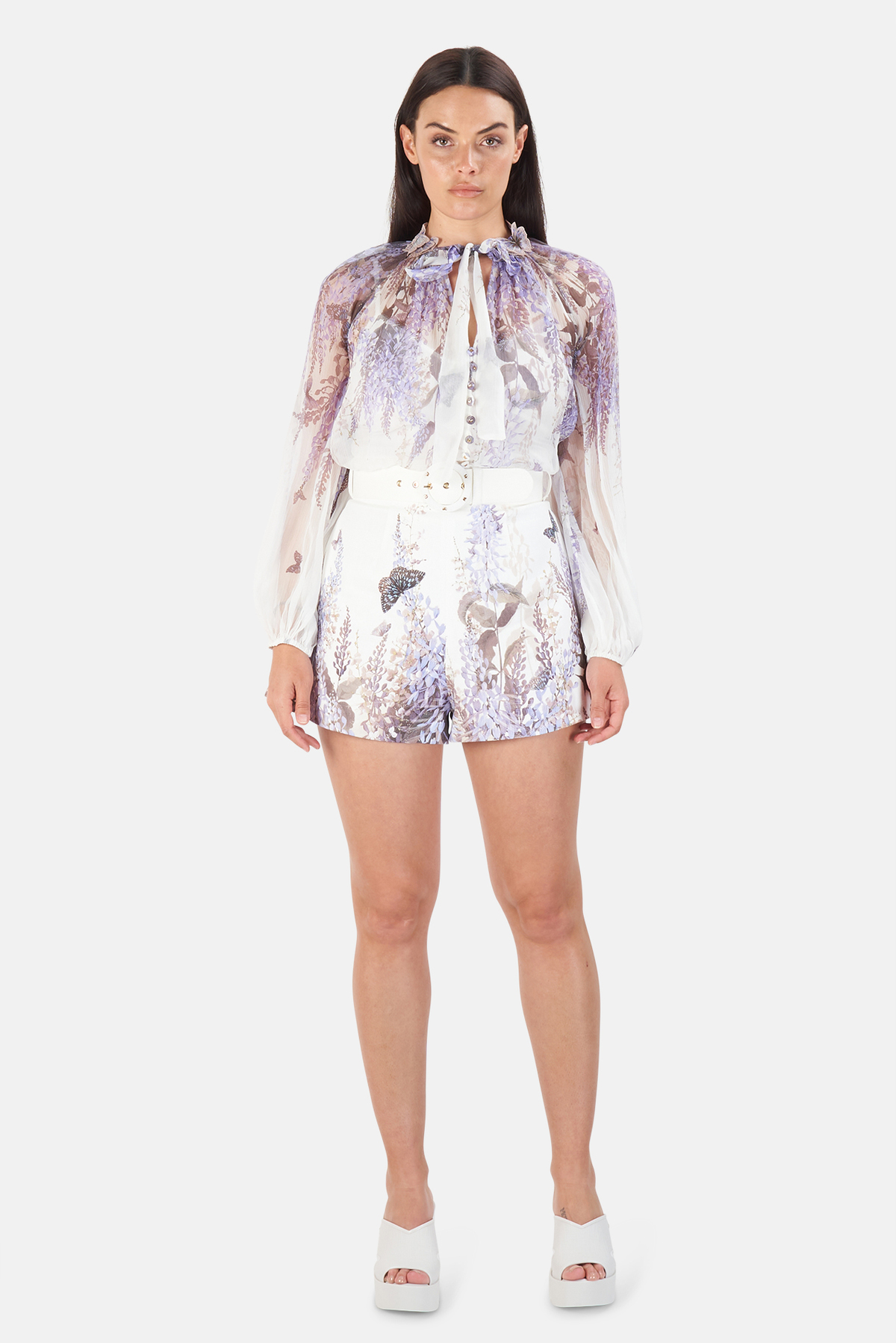 Zimmermann Luminous Lantern Sleeve Blouse in Ivory Lavender