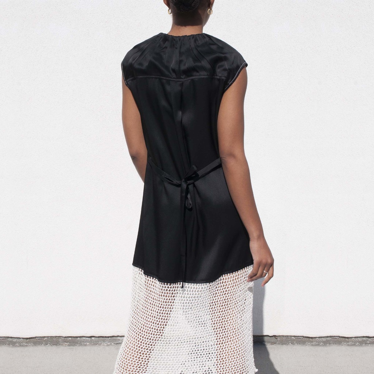 Wales Bonner Lucia Gathered Crochet Dress - Black/White | Garmentory
