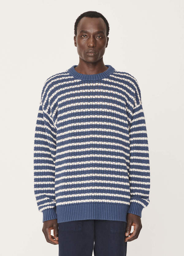 YMC Dawg Oversized Cotton Cashmere Crew Neck Crochet Stripe Jumper