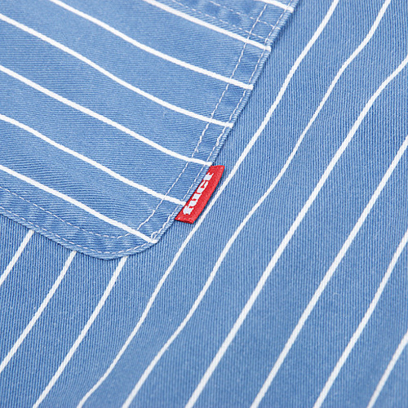 FUCT SSDD STRIPED INDIGO BUTTON UP SHIRT / HARD WASH