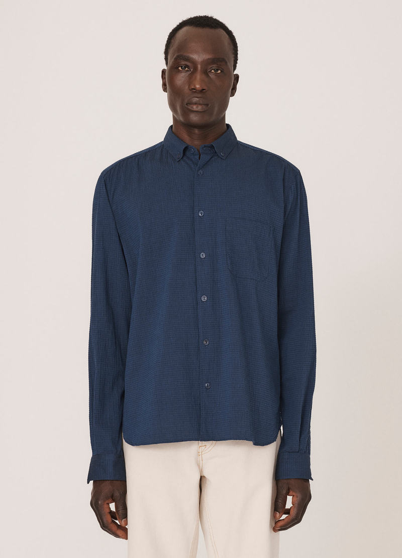 YMC Dean Cotton Seersucker Shirt - Navy | Garmentory
