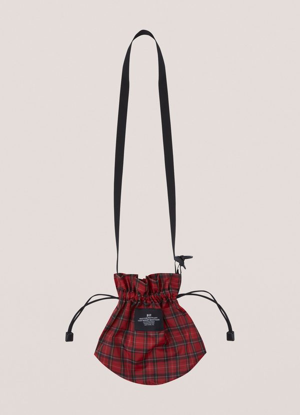 Bags in Progress Nylon Mini Drawstring Shoulder Bag Red Black Plaid Bags in Progress Nylon Mini Drawstring Shoulder Bag Red Black Plaid