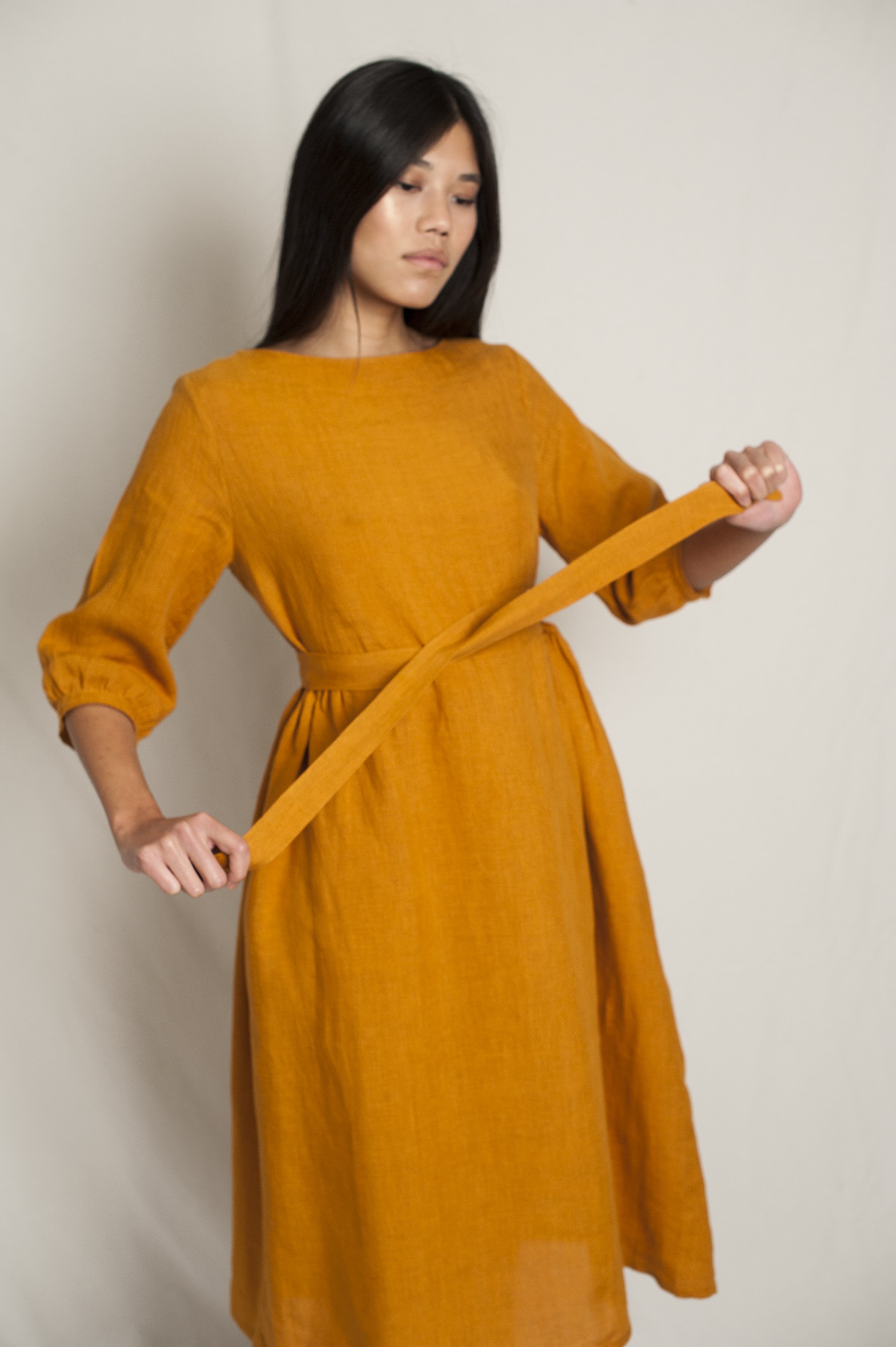 linen blend button through maxi dress Max Mara Linen Button Down Long Dress | Camel