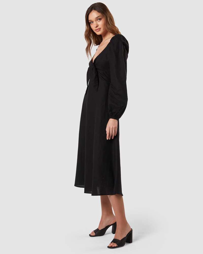charlie holiday black dress Linen Long Sleeve Midi Ulla Johnson