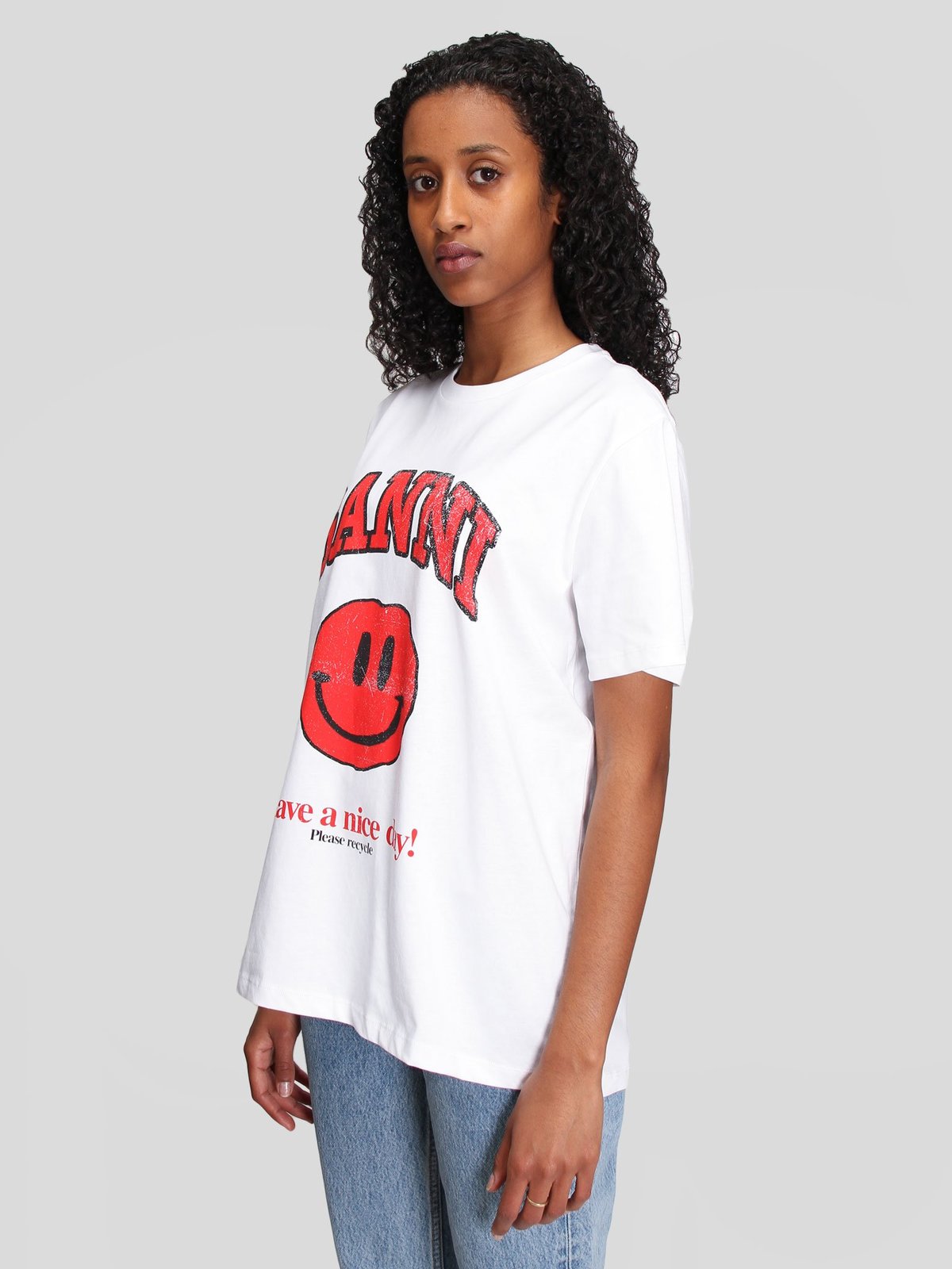 Ganni Smiley Basic Cotton Jersey T-Shirt - Bright White