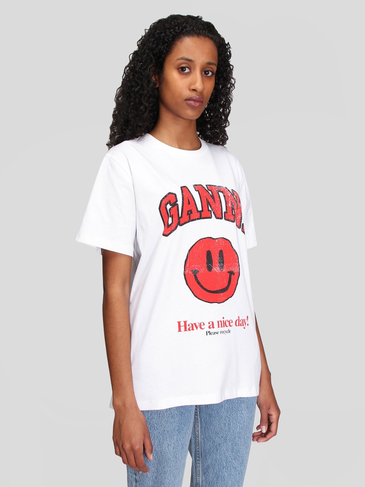 Ganni Smiley Basic Cotton Jersey TShirt Bright White Garmentory