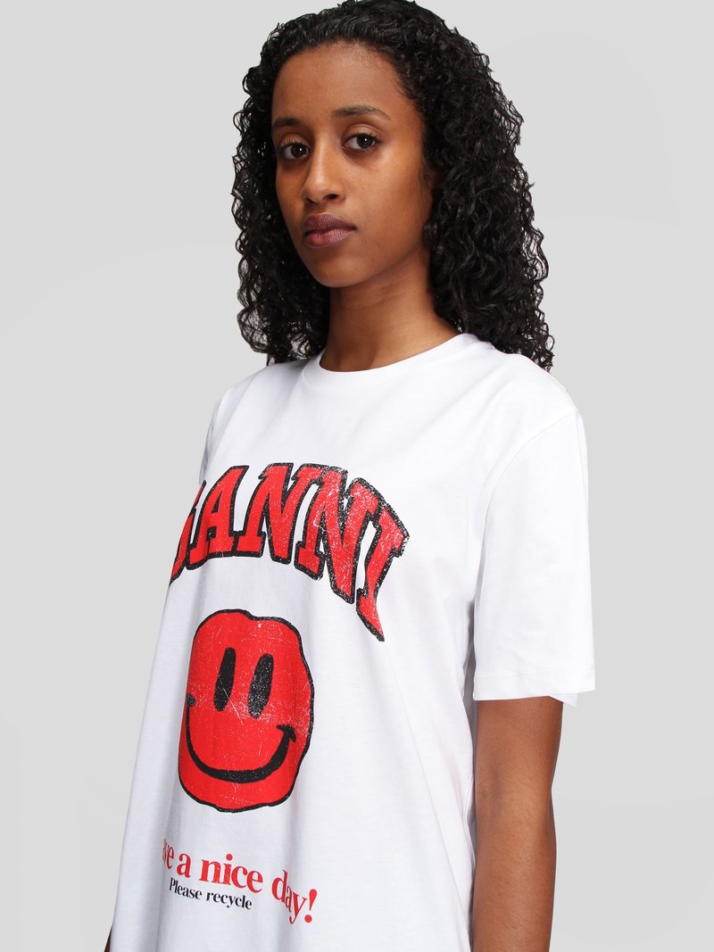 Ganni Smiley Basic Cotton Jersey T-Shirt - Bright White