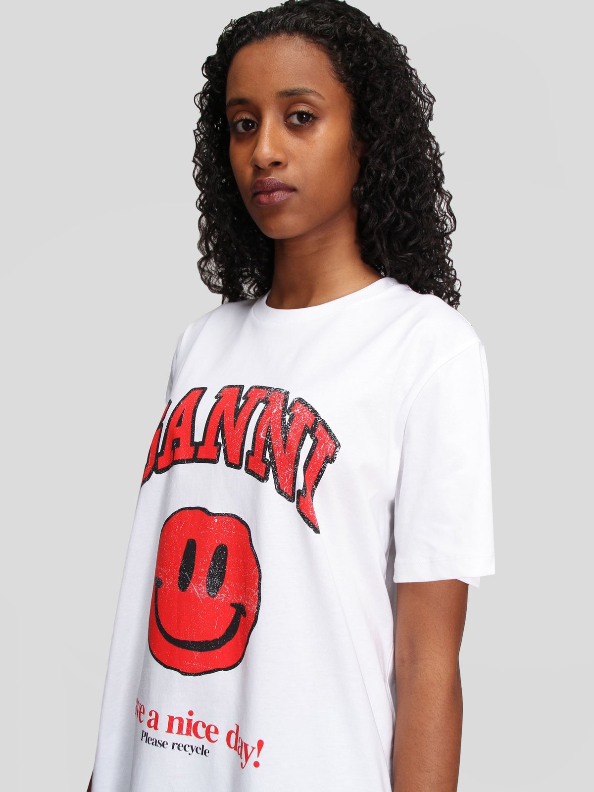 Ganni Smiley Basic Cotton Jersey TShirt Bright White Garmentory
