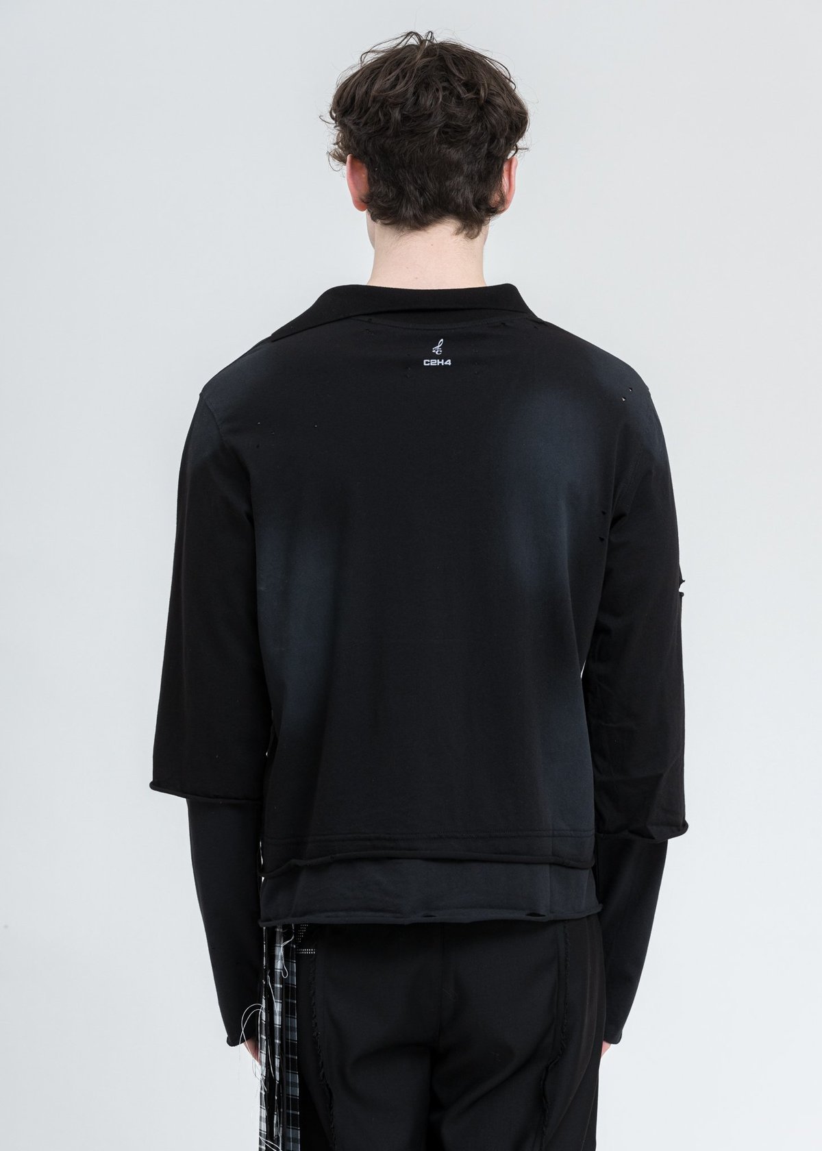 C2H4 Panelled Distressed Double Layer Long Sleeve - Black/Grey - Image 2 of 5