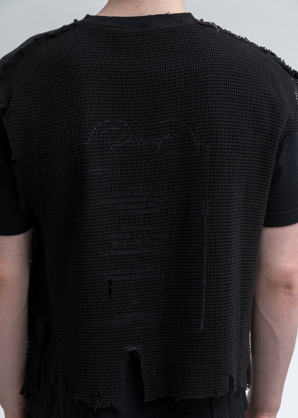 C2H4 Distressed Knit Meshing Layered T-Shirt - Black | Garmentory