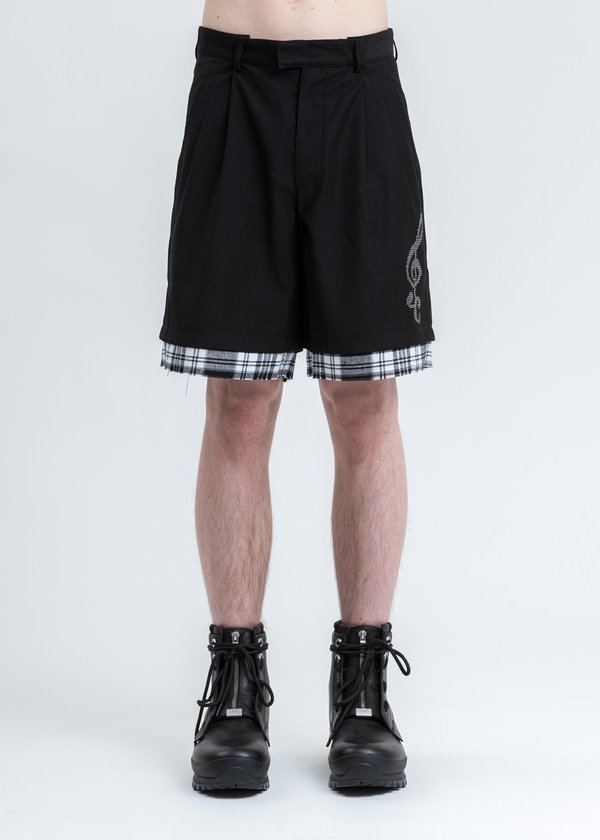 C2H4 Distressed Layered Sequin Tailored Shorts - Black C2H4 Distressed Layered Sequin Tailored Shorts - Black