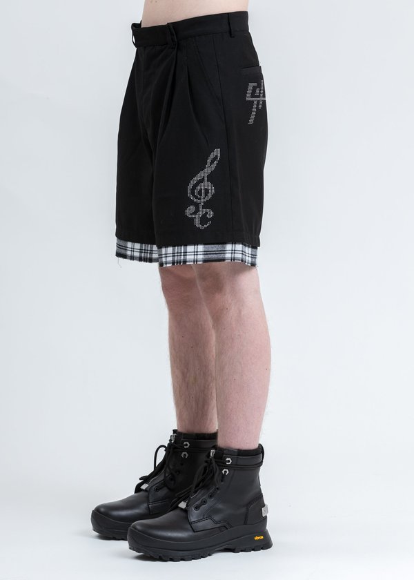 C2H4 Distressed Layered Sequin Tailored Shorts - Black C2H4 Distressed Layered Sequin Tailored Shorts - Black