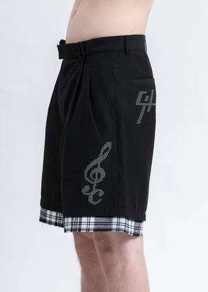 C2H4 Distressed Layered Sequin Tailored Shorts - Black C2H4 Distressed Layered Sequin Tailored Shorts - Black