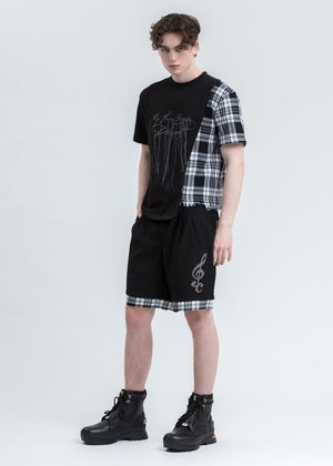 C2H4 Distressed Layered Sequin Tailored Shorts - Black C2H4 Distressed Layered Sequin Tailored Shorts - Black