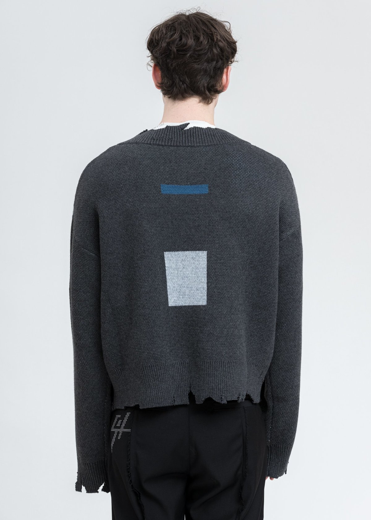 C2H4 Distressed Geometry Knit Layered Sweater - Grey | Garmentory