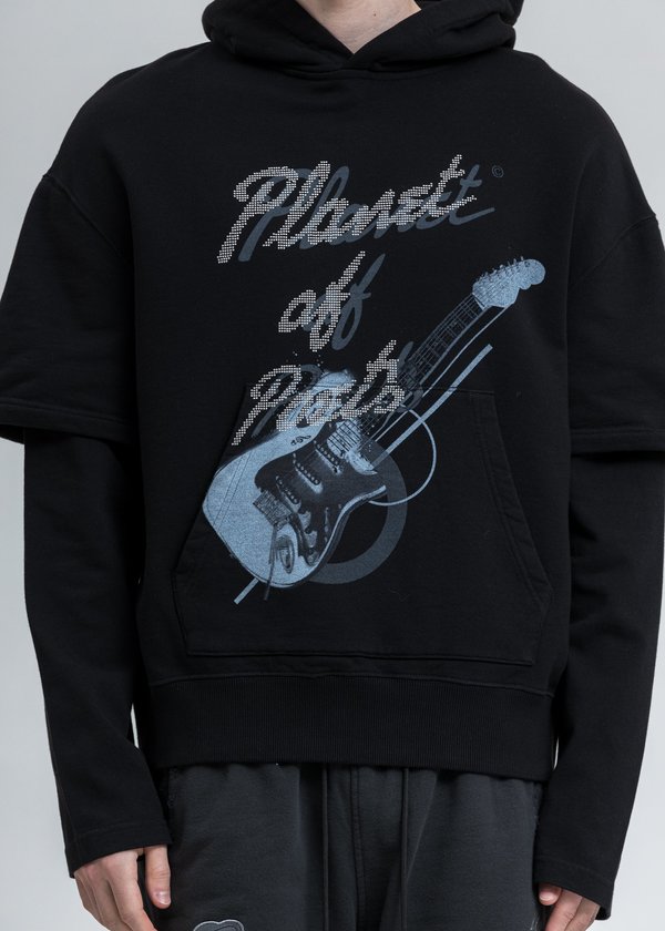 C2H4 Grunge Guitar Double Layer Hoodie - Black C2H4 Grunge Guitar Double Layer Hoodie - Black