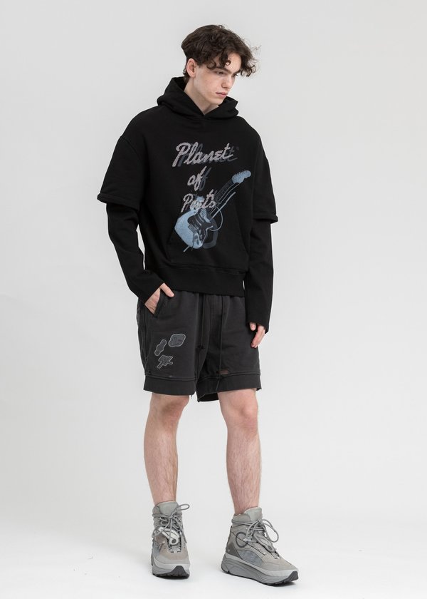C2H4 Grunge Guitar Double Layer Hoodie - Black C2H4 Grunge Guitar Double Layer Hoodie - Black