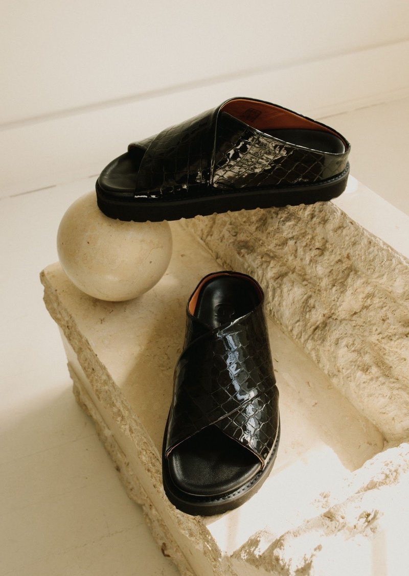 Ganni Mid Crossover Sandal - Black | Garmentory