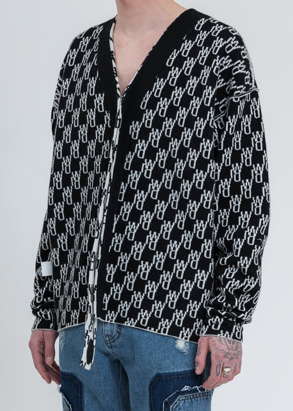 We11done Logo Jacquard Cardigan - Black/White | Garmentory