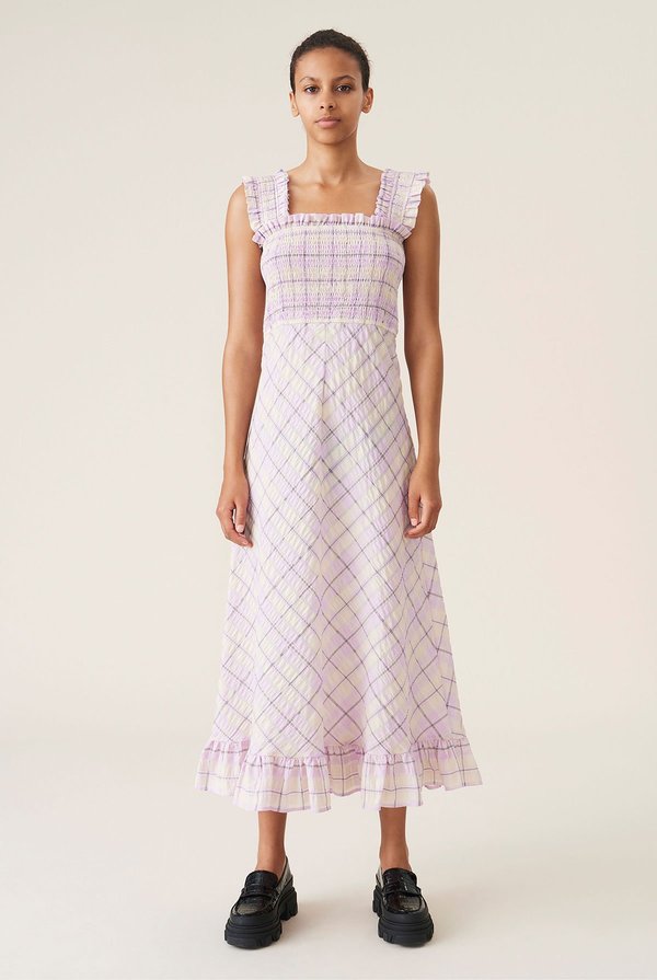 ganni seersucker check maxi dress Ganni + Seersucker Check Maxi Dress