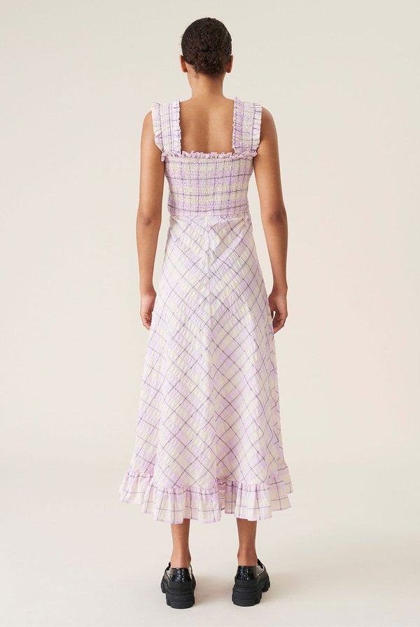 【関税＆送料込み】Ganni 'Crinkled Check Long' Dress Black Crinkled Check Long Dress | GANNI US