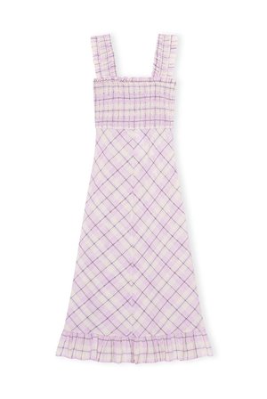 ganni purple plaid dress GANNI Purple Seersucker Check Midi Dress