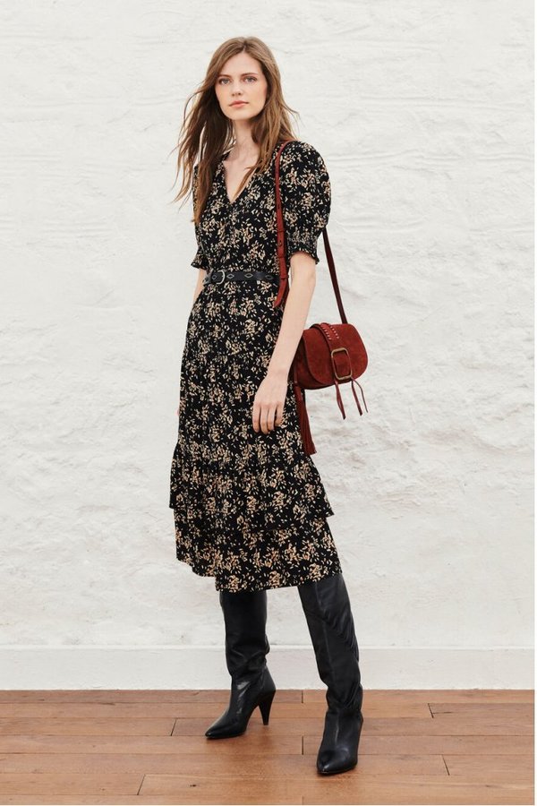 knee length dresses for ladies Dudley Floral Print Short Sleeve Tie-Front Midi Dress main image 1