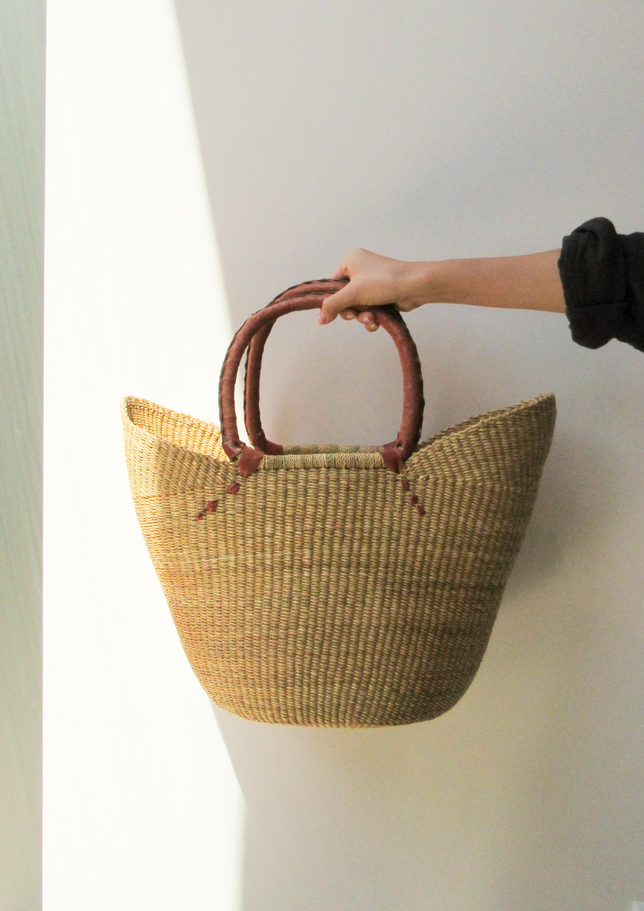 African Market Baskets Woven Glass Shopping Basket Natural Garmentory