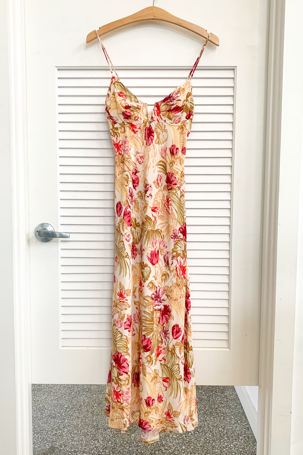 knee length dresses for ladies Alinta Floral Ruffle Cowl Neck Midi Dress