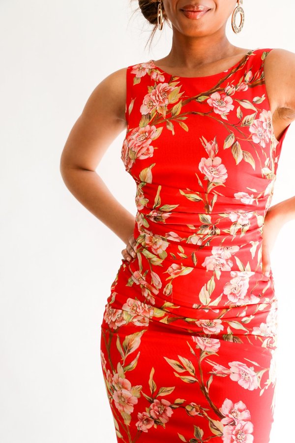 [Pre-loved] Dolce & Gabbana Draped Midi Dress - Red Floral