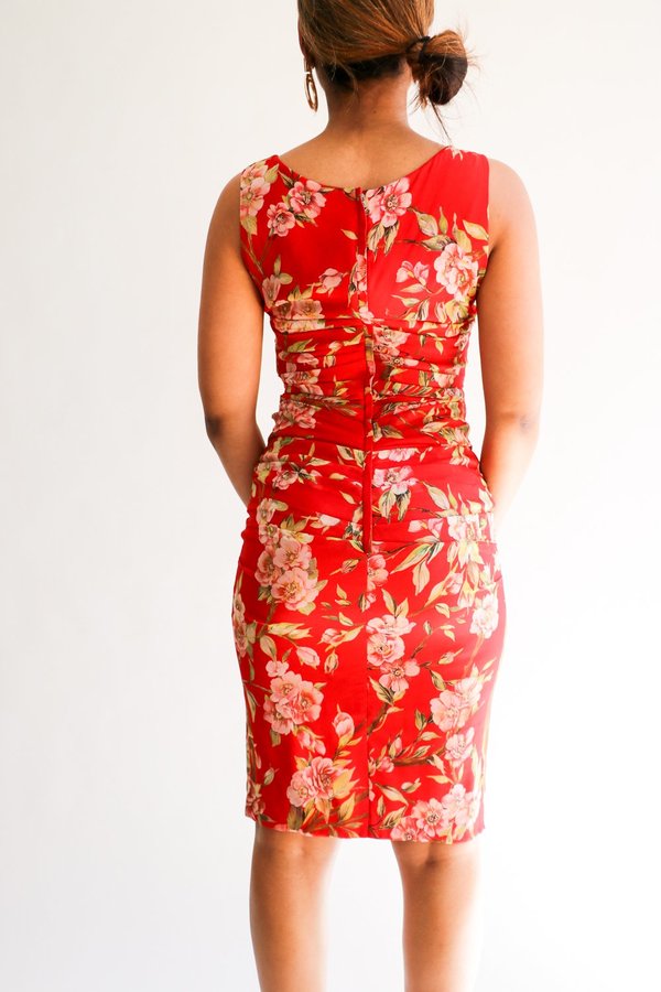 [Pre-loved] Dolce & Gabbana Draped Midi Dress - Red Floral