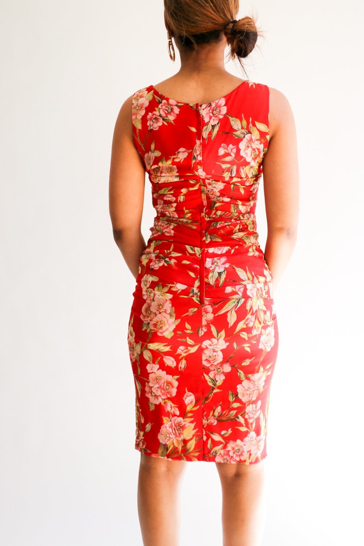 [Pre-loved] Dolce & Gabbana Draped Midi Dress - Red Floral - Image 3 of 3