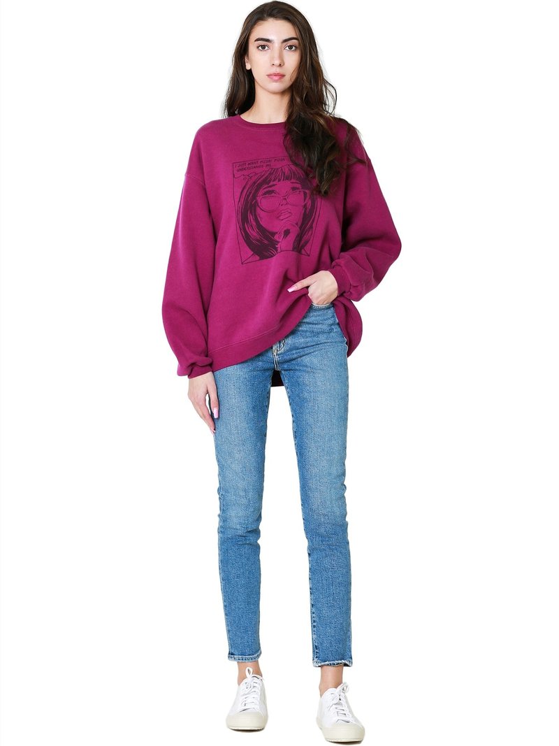 ReDone Upcycled I Just Want Pizza Sweatshirt Magenta