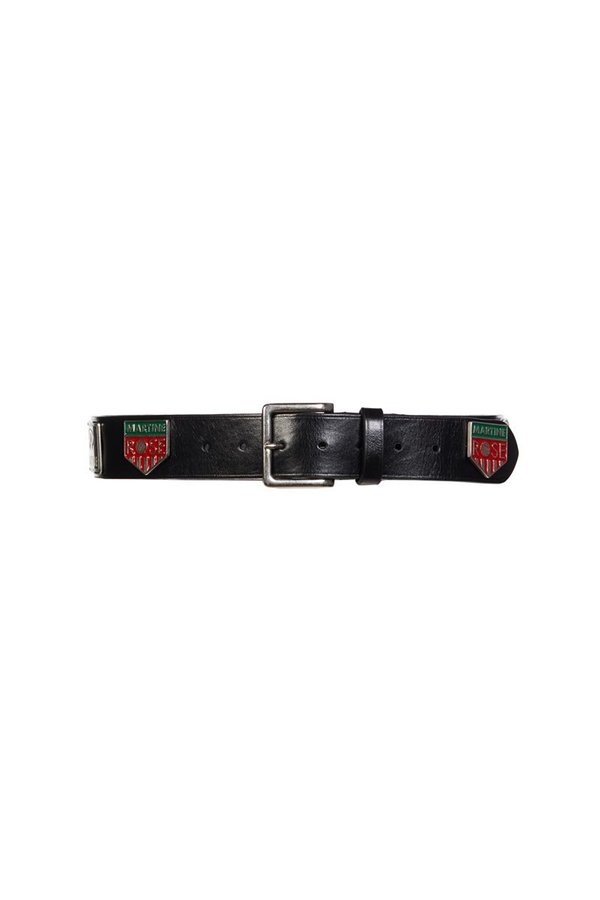 Martine Rose Irn Metal Trophy Badge Leather Belt - Black | Garmentory