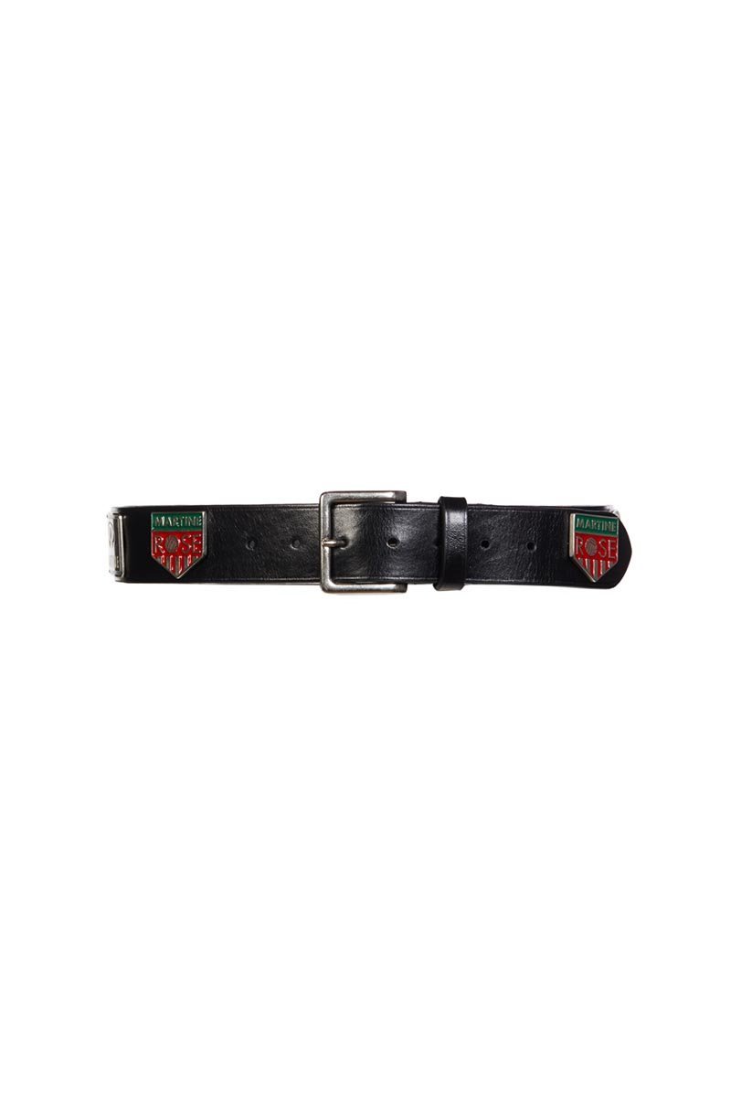 Martine Rose Irn Metal Trophy Badge Leather Belt - Black | Garmentory