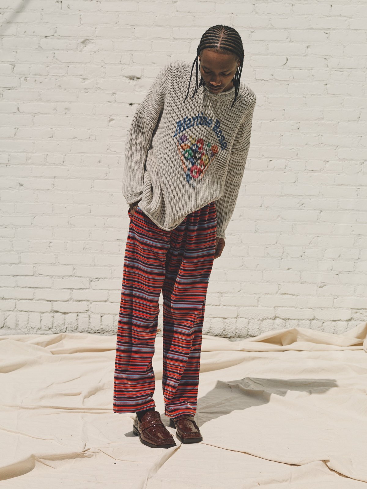 Martine Rose Velvet Wide Leg Sweat Pant - Blue/Orange Stripe
