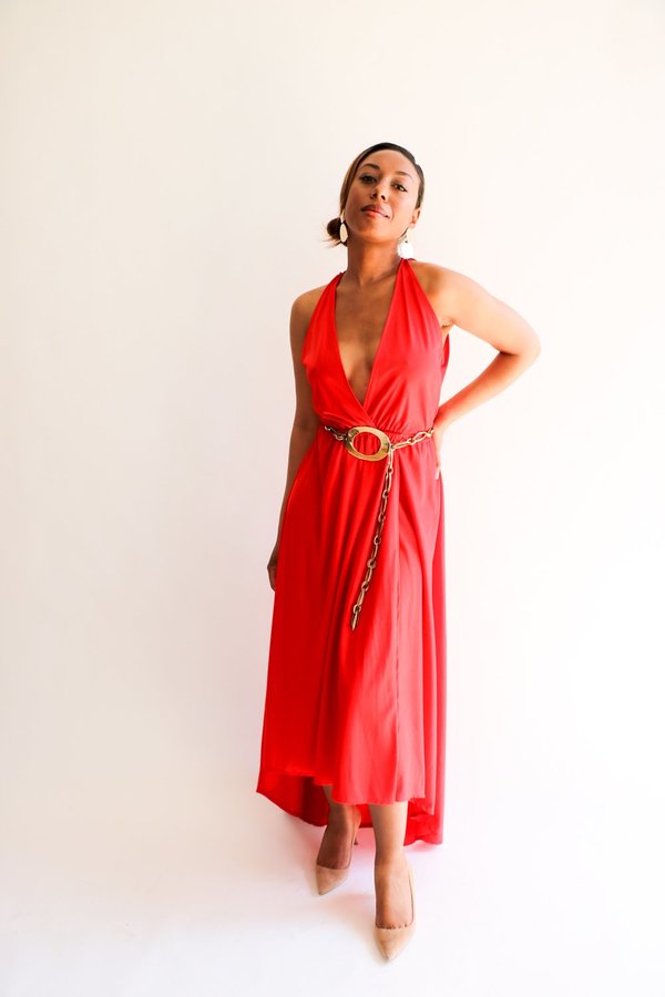 white christmas dresses Halston IV Red One Shoulder Jersey Gown for Dorian main image 1