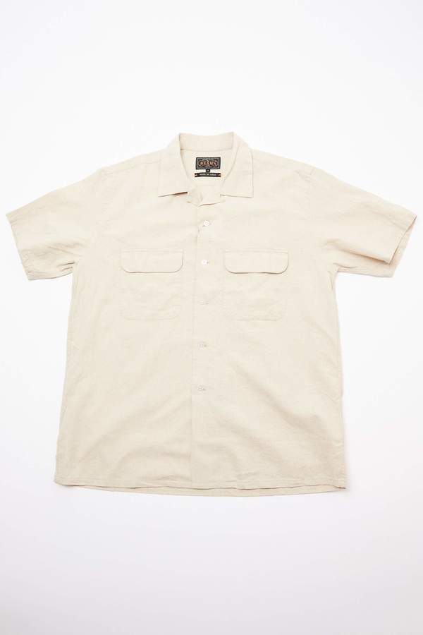 Beams Plus Short Sleeve Open Collar Cotton Linen Canvas Shirt - Natural Beams Plus Short Sleeve Open Collar Cotton Linen Canvas Shirt - Natural