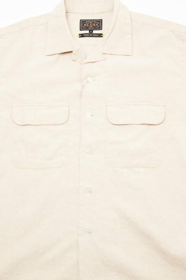 Beams Plus Short Sleeve Open Collar Cotton Linen Canvas Shirt - Natural Beams Plus Short Sleeve Open Collar Cotton Linen Canvas Shirt - Natural