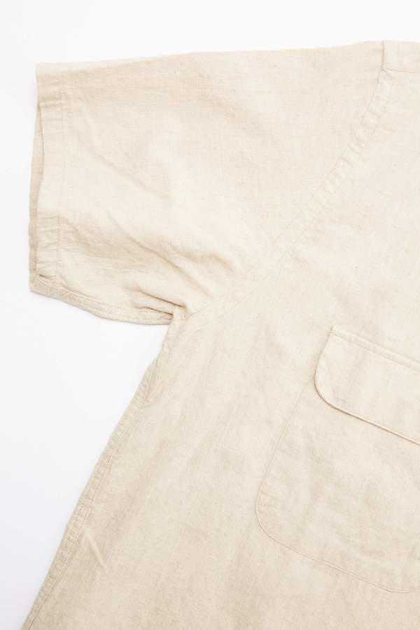 Beams Plus Short Sleeve Open Collar Cotton Linen Canvas Shirt - Natural Beams Plus Short Sleeve Open Collar Cotton Linen Canvas Shirt - Natural