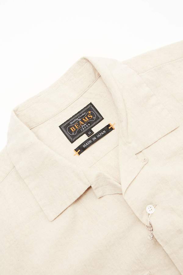 Beams Plus Short Sleeve Open Collar Cotton Linen Canvas Shirt - Natural Beams Plus Short Sleeve Open Collar Cotton Linen Canvas Shirt - Natural