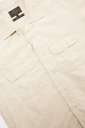 Beams Plus Short Sleeve Open Collar Cotton Linen Canvas Shirt - Natural Beams Plus Short Sleeve Open Collar Cotton Linen Canvas Shirt - Natural