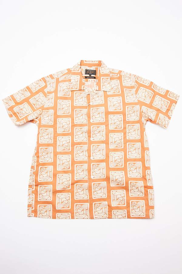 Beams Plus Short Sleeve Open Collar Dobby Print Shirt - Light Brown Beams Plus Short Sleeve Open Collar Dobby Print Shirt - Light Brown